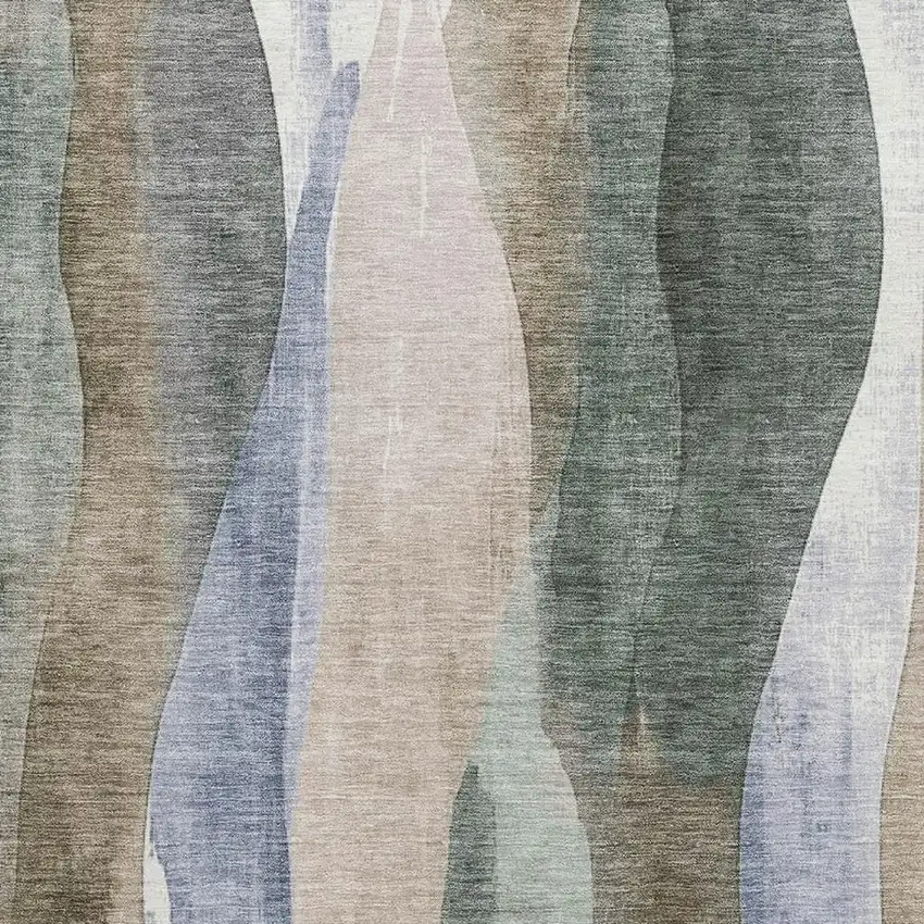 Beige Blue And Ivory Abstract Washable Area Rug With UV Protection Photo 3