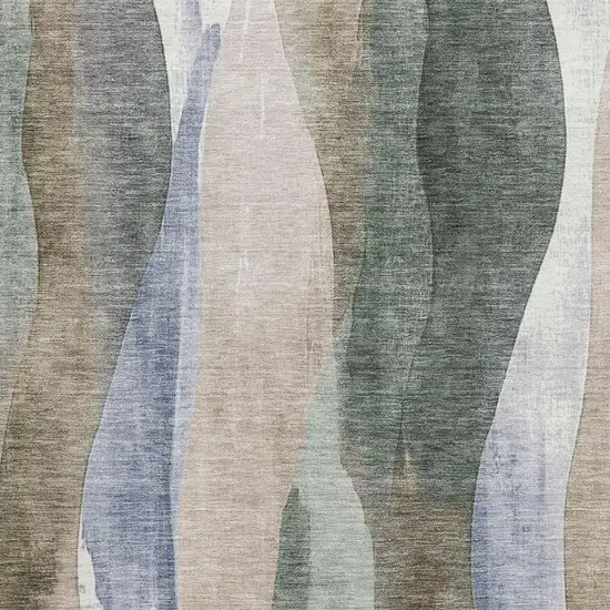 Beige Blue And Ivory Abstract Washable Area Rug With UV Protection Photo 3