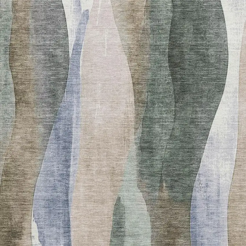 Beige Blue And Ivory Abstract Washable Area Rug With UV Protection Photo 3