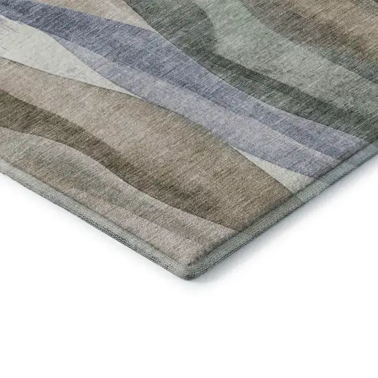 Beige Blue And Ivory Abstract Washable Area Rug With UV Protection Photo 8