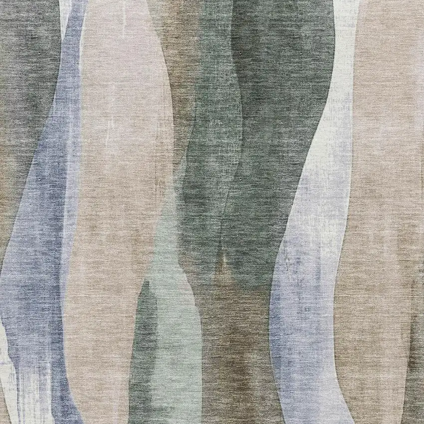 Beige Blue And Ivory Abstract Washable Area Rug With UV Protection Photo 3