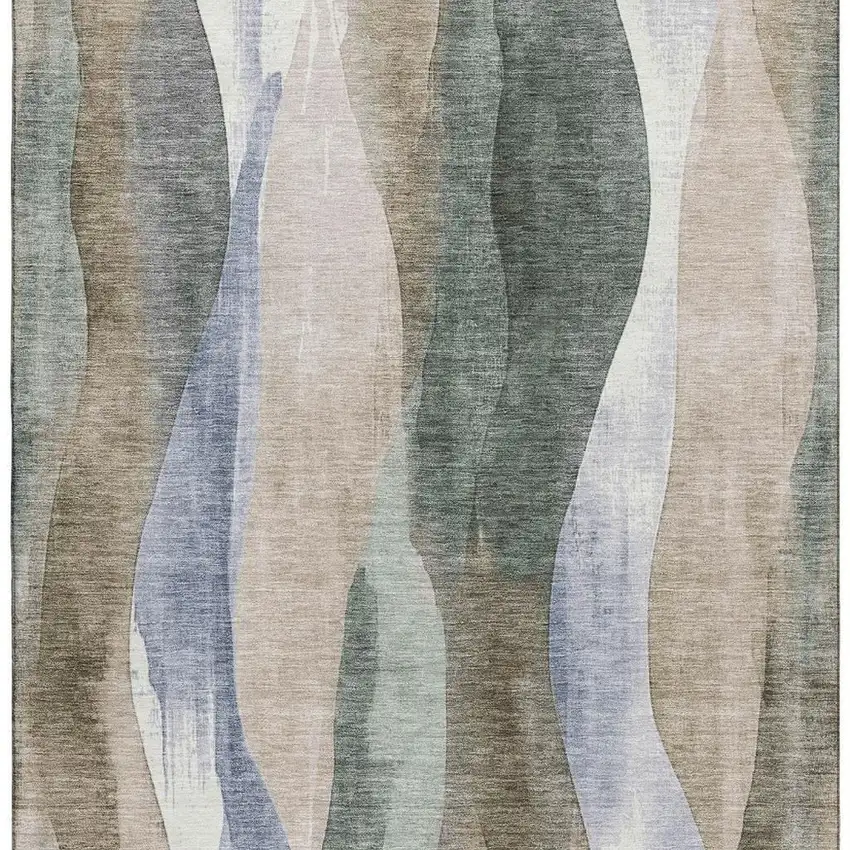 Beige Blue And Ivory Abstract Washable Area Rug With UV Protection Photo 4
