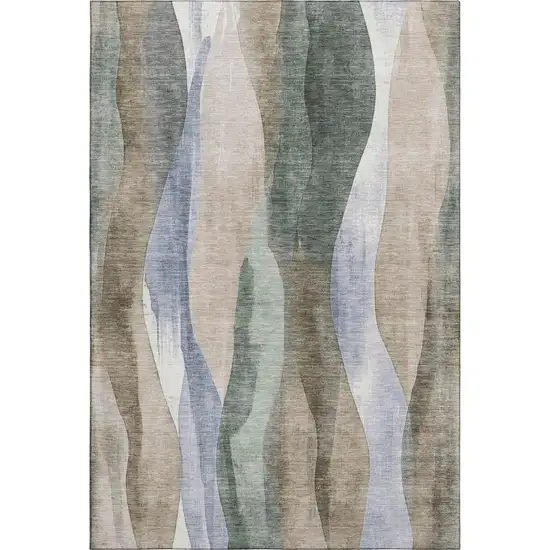 Beige Blue And Ivory Abstract Washable Area Rug With UV Protection Photo 1