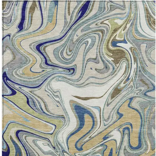 Beige Blue And Ivory Abstract Washable Indoor Outdoor Area Rug Photo 2