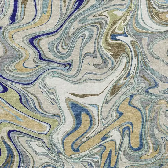Beige Blue And Ivory Abstract Washable Indoor Outdoor Area Rug Photo 2