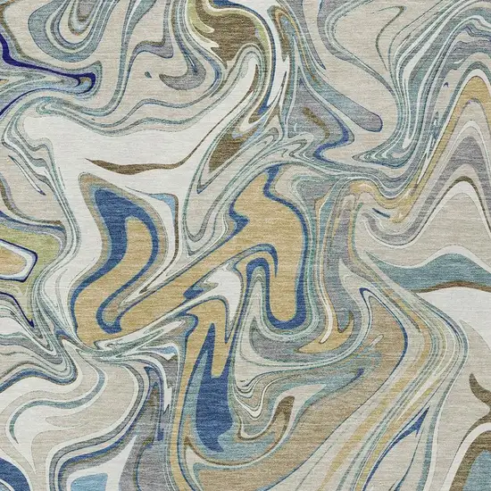 Beige Blue And Ivory Abstract Washable Indoor Outdoor Area Rug Photo 2