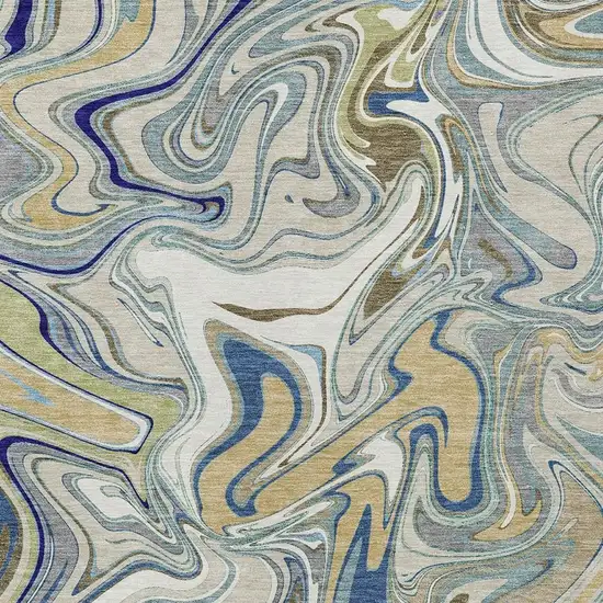 Beige Blue And Ivory Abstract Washable Indoor Outdoor Area Rug Photo 2