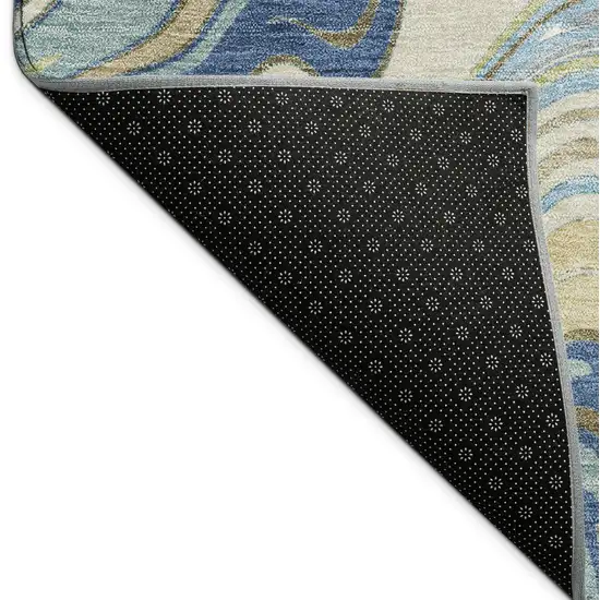 Beige Blue And Ivory Abstract Washable Indoor Outdoor Area Rug Photo 9