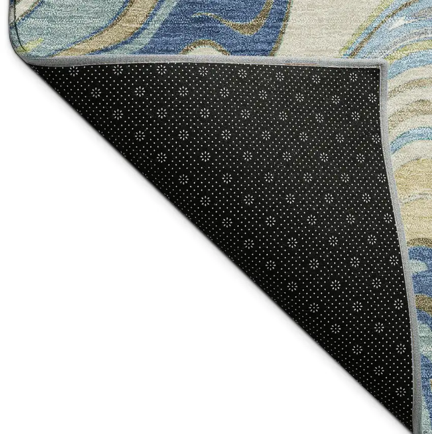 Beige Blue And Ivory Abstract Washable Indoor Outdoor Area Rug Photo 9