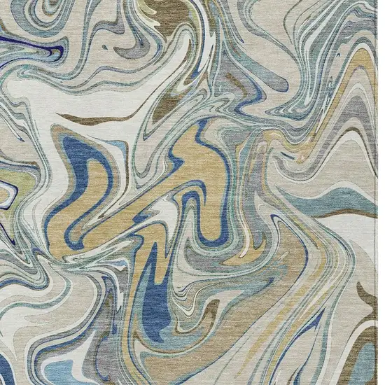 Beige Blue And Ivory Abstract Washable Indoor Outdoor Area Rug Photo 2