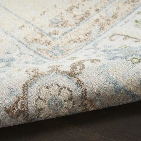 Beige Blue And Ivory Floral Medallion Area Rug Photo 9