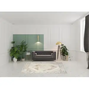 Photo of Beige Blue And Ivory Floral Medallion Area Rug