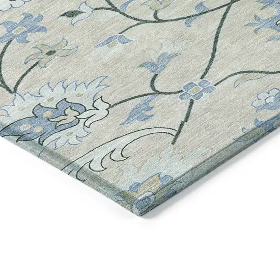 Beige Blue And Ivory Floral Washable Indoor Outdoor Area Rug Photo 6