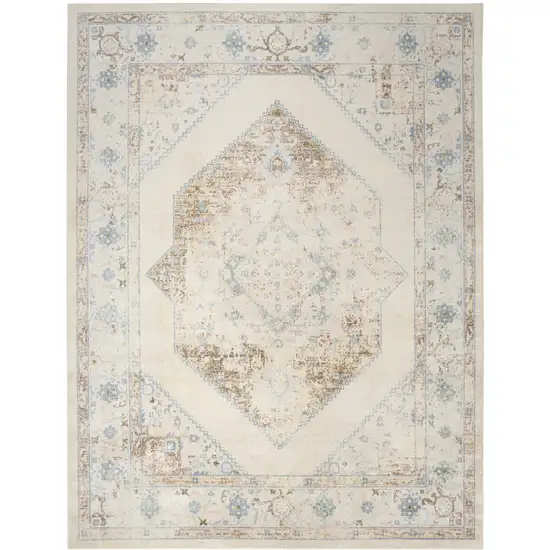 Beige Blue And Ivory Medallion Area Rug Photo 8