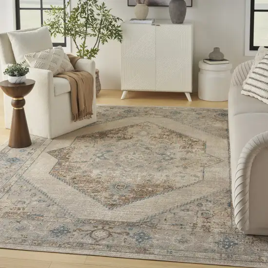 Beige Blue And Ivory Medallion Area Rug Photo 5