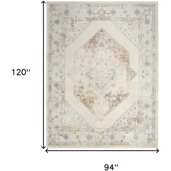 Beige Blue And Ivory Medallion Area Rug Photo 3