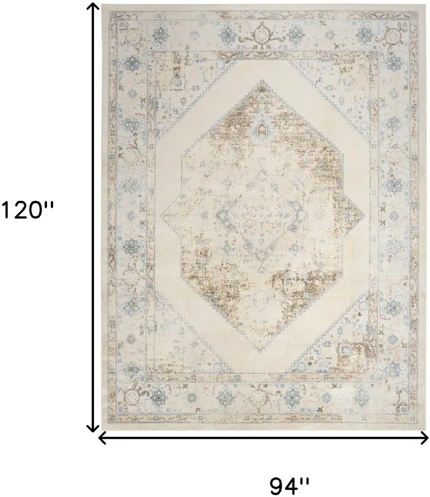 Beige Blue And Ivory Medallion Area Rug Photo 3