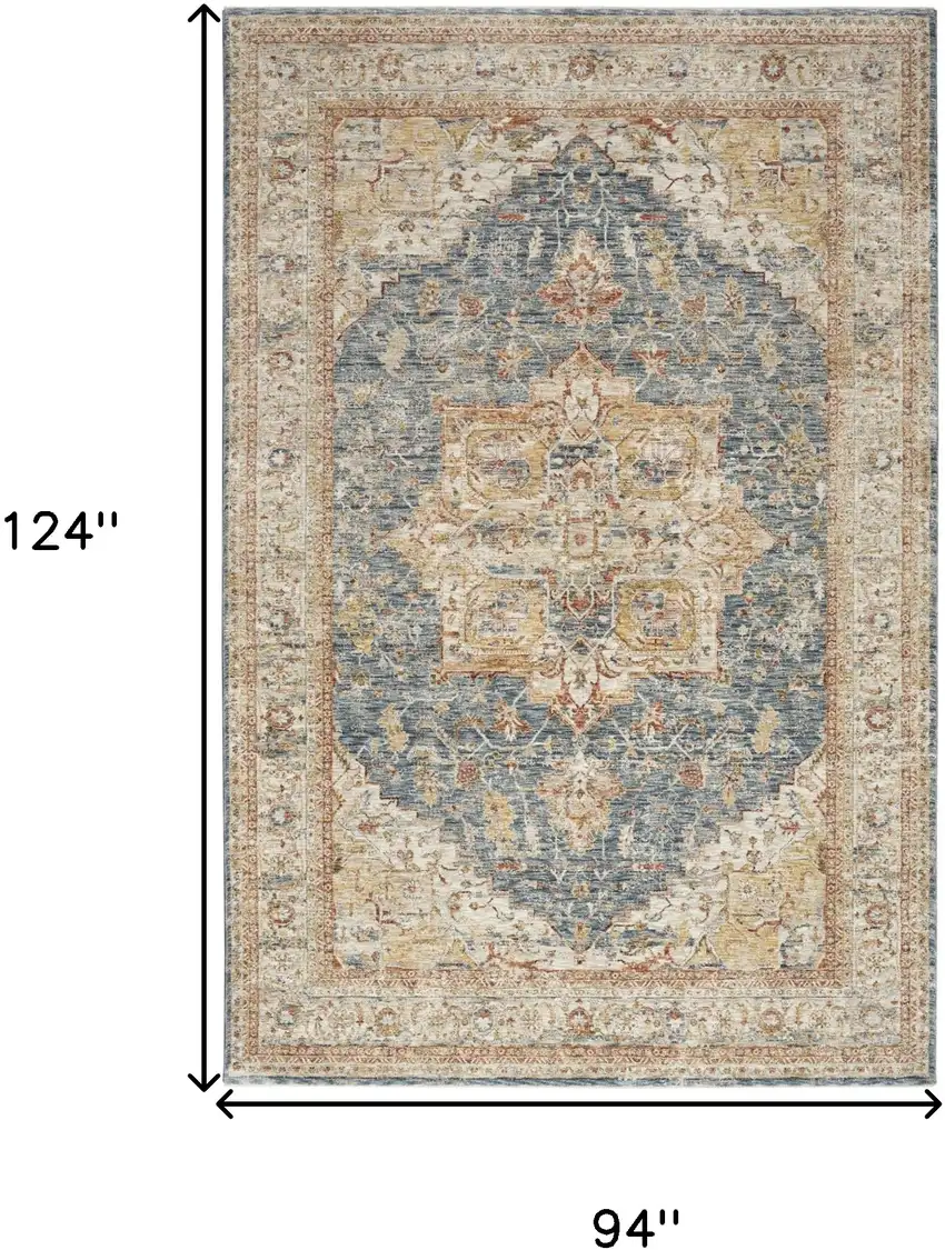 Beige Blue And Ivory Oriental Distressed Area Rug Photo 3