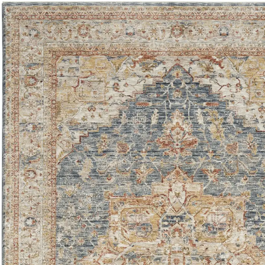 Beige Blue And Ivory Oriental Distressed Area Rug Photo 5