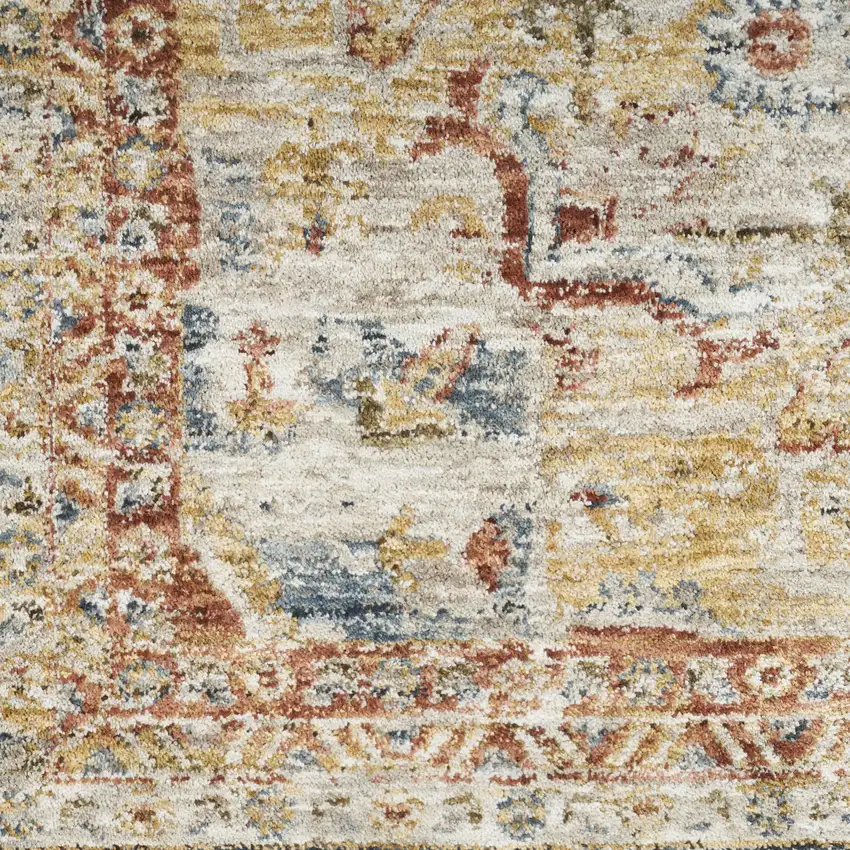 Beige Blue And Ivory Oriental Distressed Area Rug Photo 2