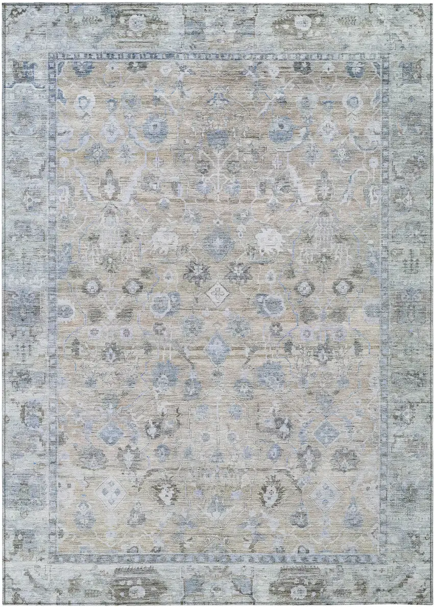 Beige Blue And Ivory Oriental Washable Indoor Outdoor Area Rug Photo 1