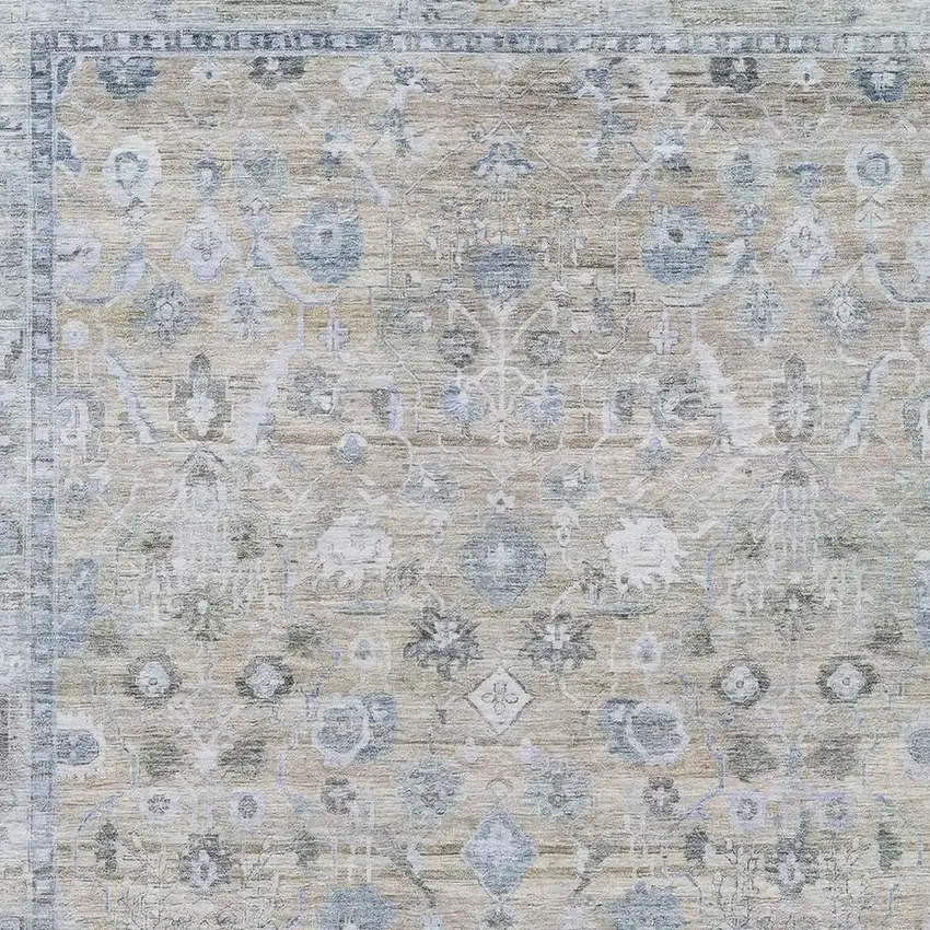 Beige Blue And Ivory Oriental Washable Indoor Outdoor Area Rug Photo 3