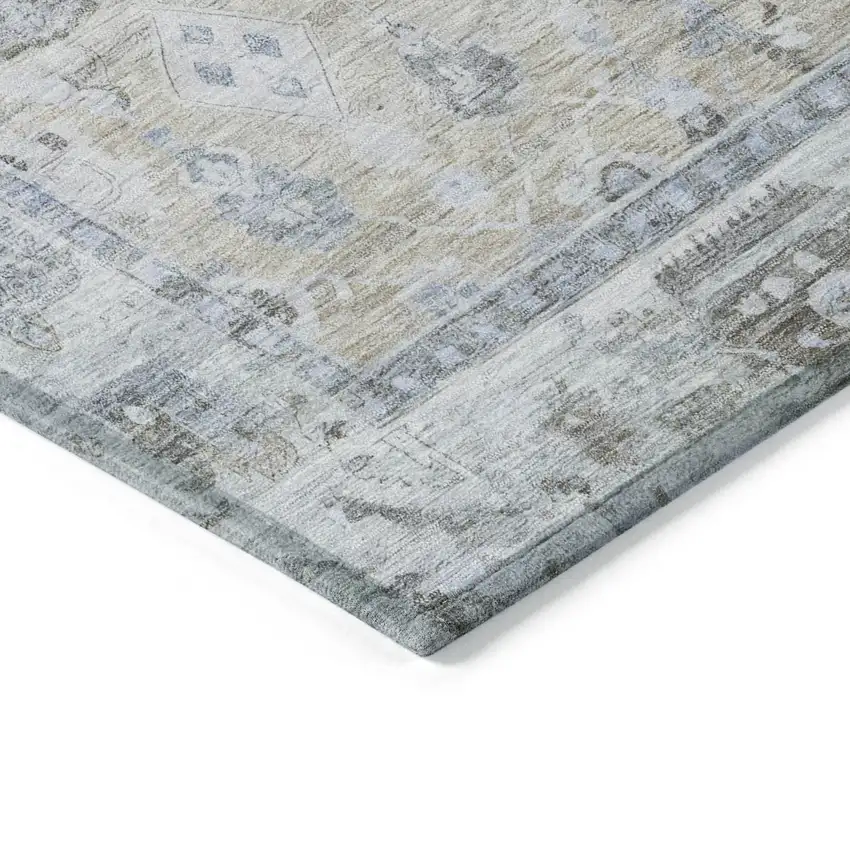 Beige Blue And Ivory Oriental Washable Indoor Outdoor Area Rug Photo 6