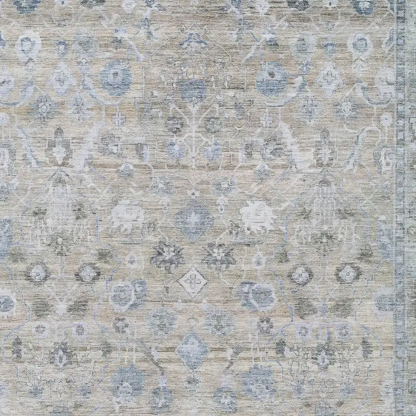 Beige Blue And Ivory Oriental Washable Indoor Outdoor Area Rug Photo 8