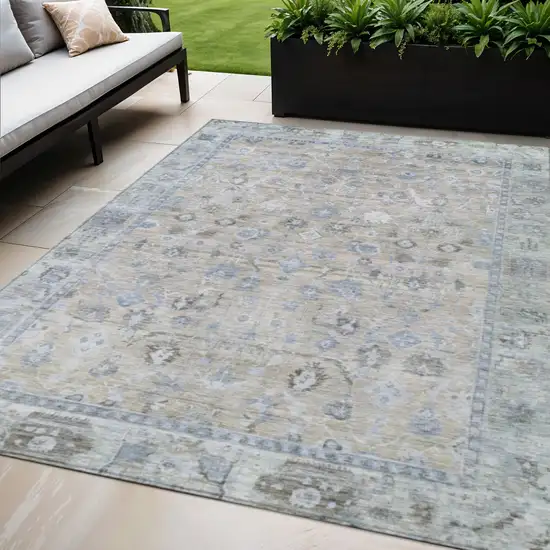 Beige Blue And Ivory Oriental Washable Indoor Outdoor Area Rug Photo 2
