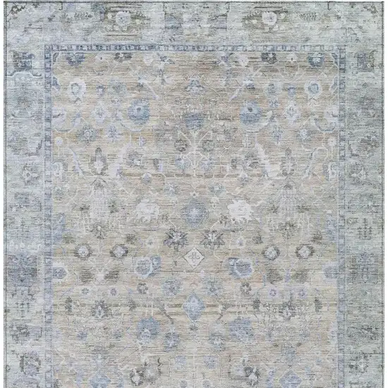 Beige Blue And Ivory Oriental Washable Indoor Outdoor Area Rug Photo 3