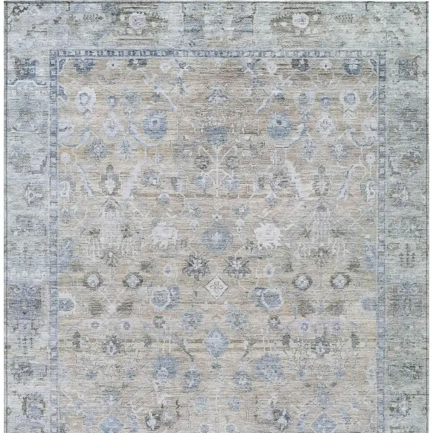 Beige Blue And Ivory Oriental Washable Indoor Outdoor Area Rug Photo 3