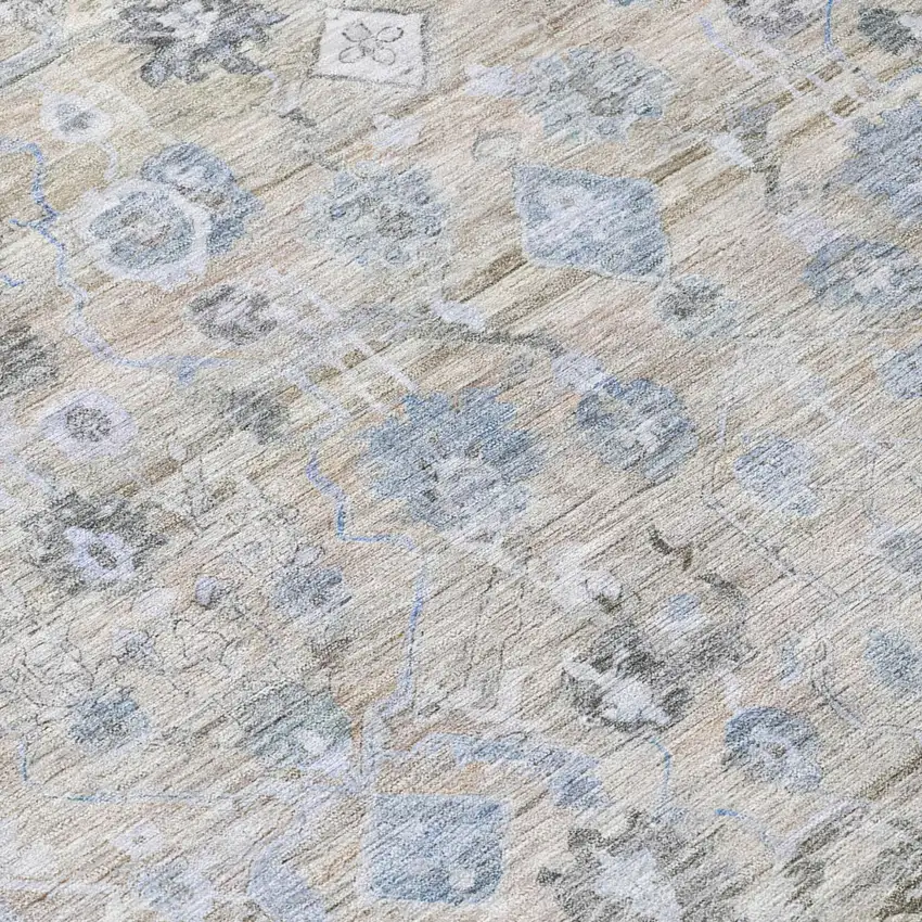 Beige Blue And Ivory Oriental Washable Indoor Outdoor Area Rug Photo 7
