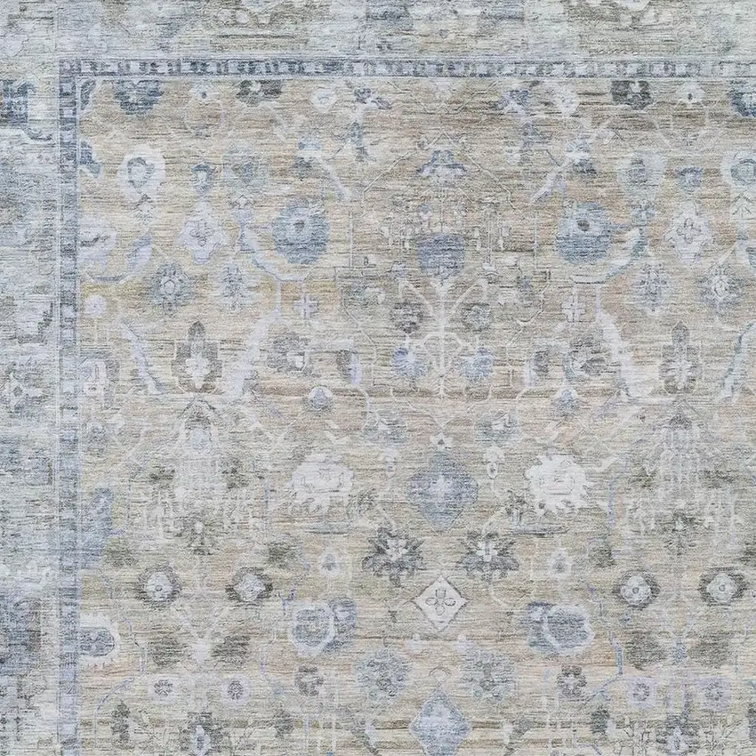 Beige Blue And Ivory Oriental Washable Indoor Outdoor Area Rug Photo 4