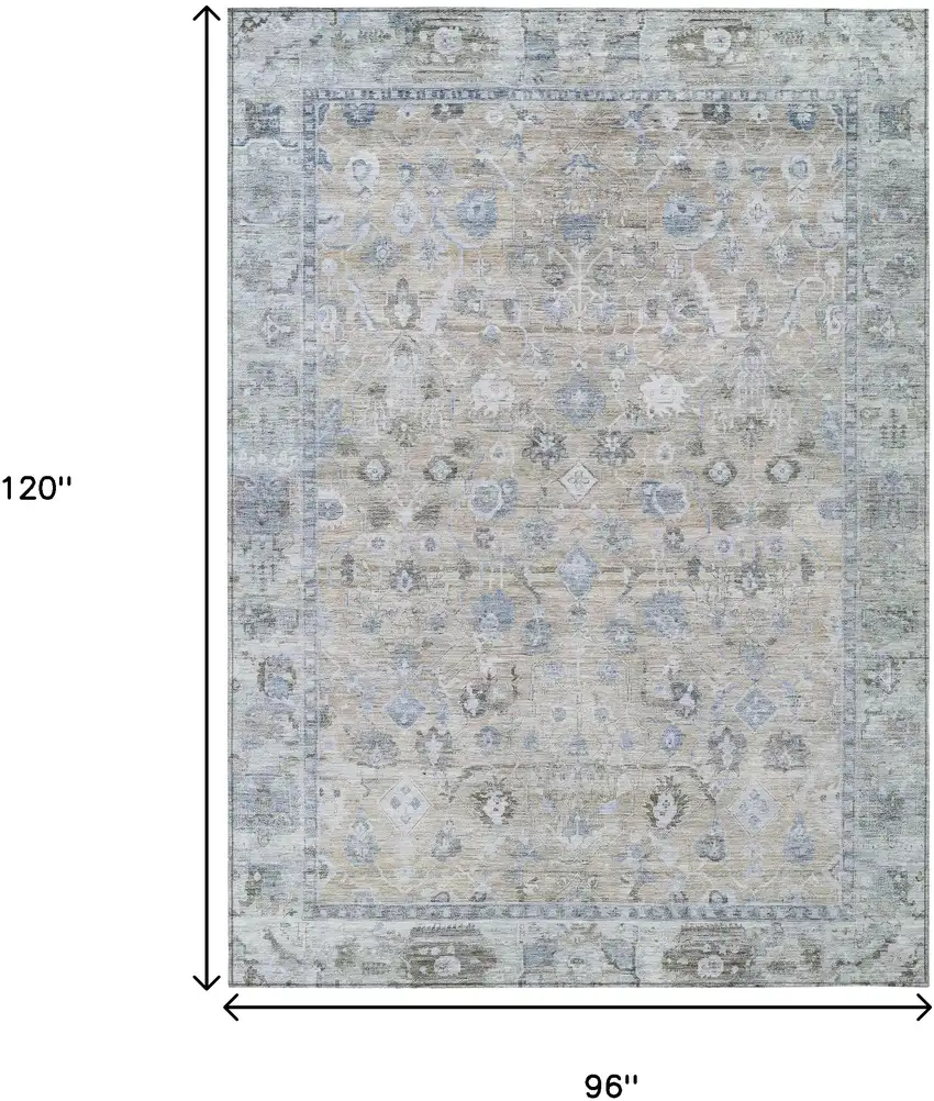 Beige Blue And Ivory Oriental Washable Indoor Outdoor Area Rug Photo 9