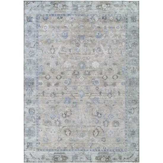 Beige Blue And Ivory Oriental Washable Indoor Outdoor Area Rug Photo 1