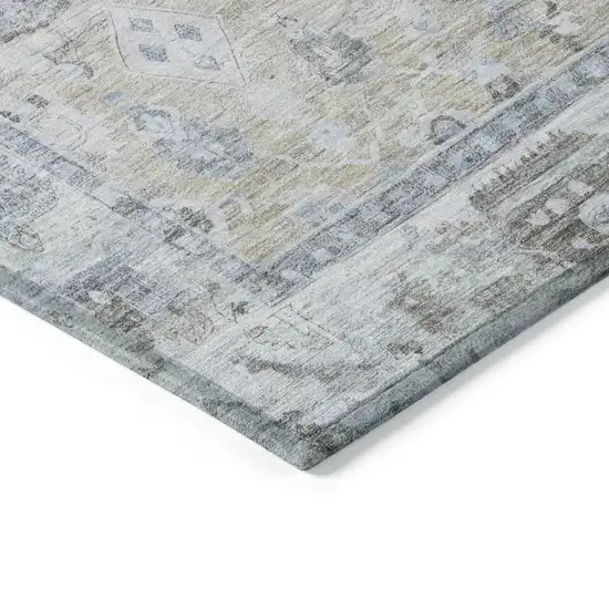 Beige Blue And Ivory Oriental Washable Indoor Outdoor Area Rug Photo 6
