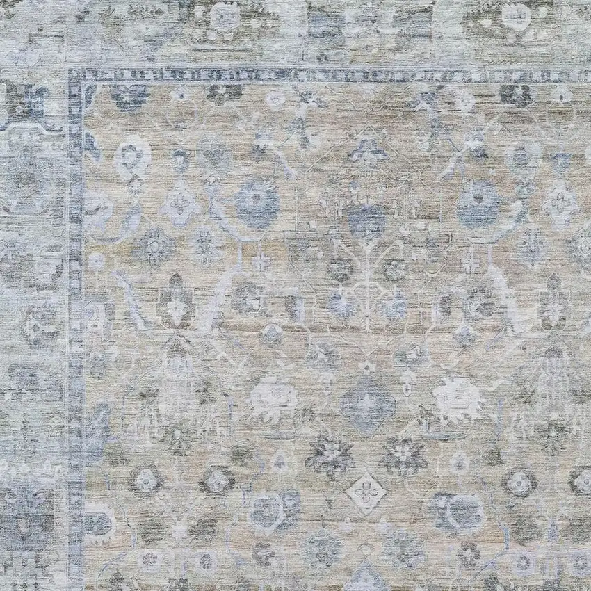 Beige Blue And Ivory Oriental Washable Indoor Outdoor Area Rug Photo 4