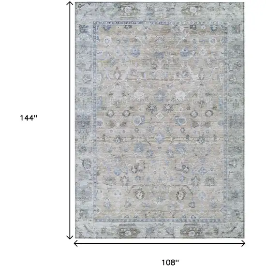 Beige Blue And Ivory Oriental Washable Indoor Outdoor Area Rug Photo 9