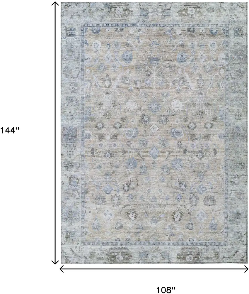 Beige Blue And Ivory Oriental Washable Indoor Outdoor Area Rug Photo 9