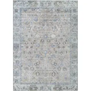 Photo of Beige Blue And Ivory Oriental Washable Indoor Outdoor Area Rug