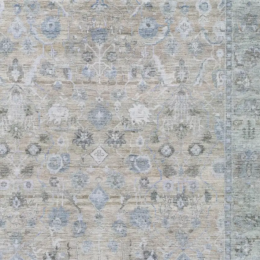 Beige Blue And Ivory Oriental Washable Indoor Outdoor Area Rug Photo 7