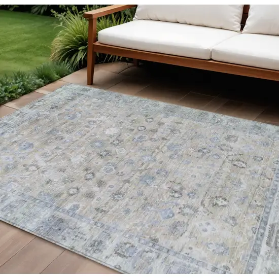 Beige Blue And Ivory Oriental Washable Indoor Outdoor Area Rug Photo 2