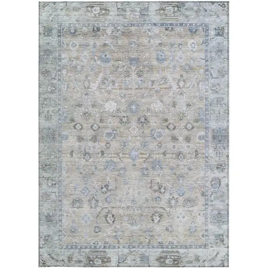 Beige Blue And Ivory Oriental Washable Indoor Outdoor Area Rug Photo 4