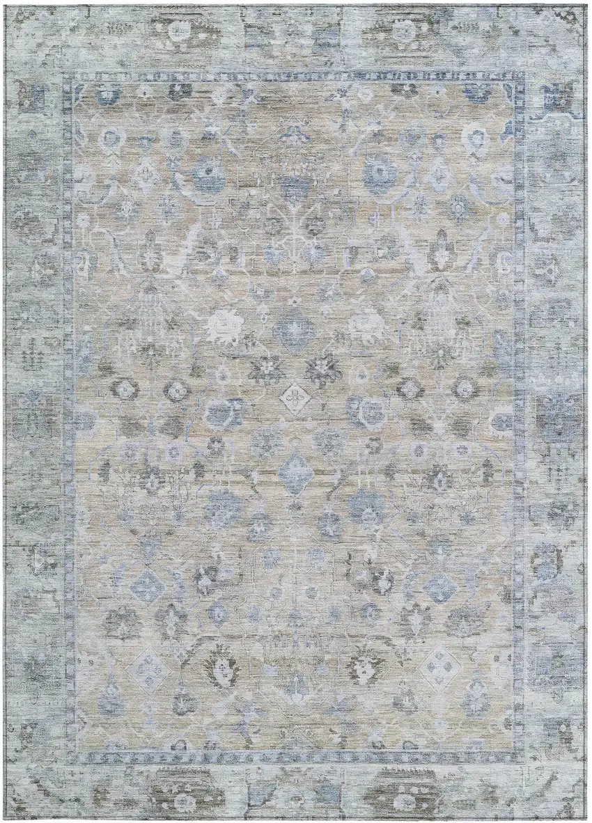 Beige Blue And Ivory Oriental Washable Indoor Outdoor Area Rug Photo 4