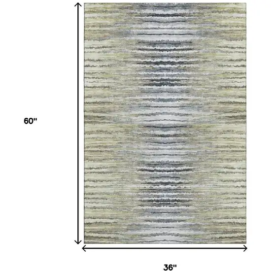 Beige Blue And Ivory Striped Washable Area Rug With UV Protection Photo 8