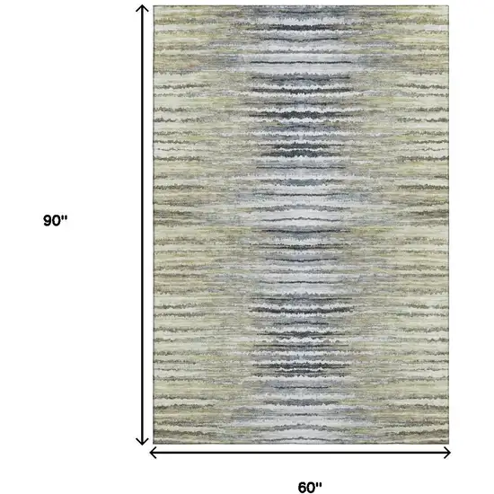 Beige Blue And Ivory Striped Washable Area Rug With UV Protection Photo 8