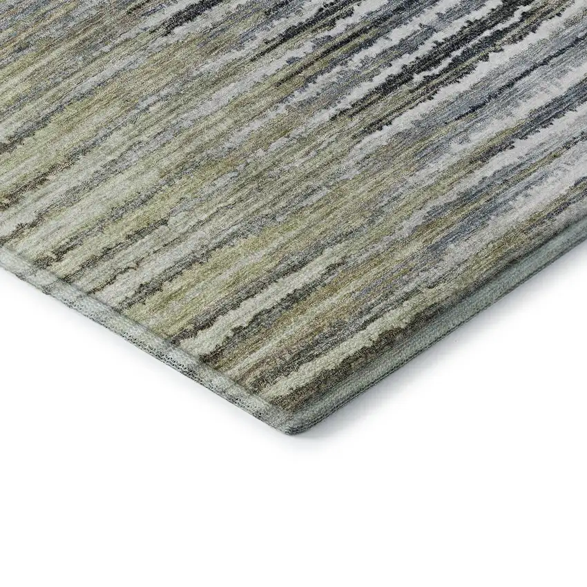 Beige Blue And Ivory Striped Washable Area Rug With UV Protection Photo 5