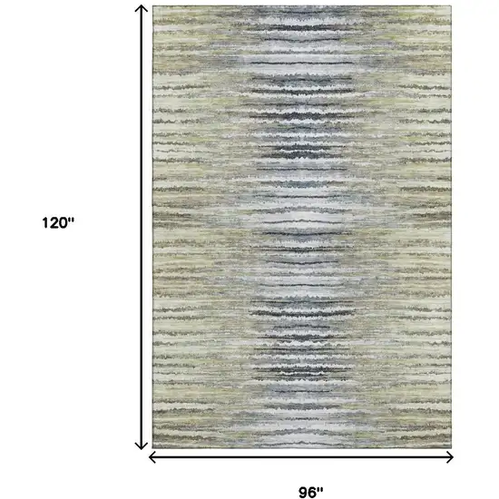 Beige Blue And Ivory Striped Washable Area Rug With UV Protection Photo 9