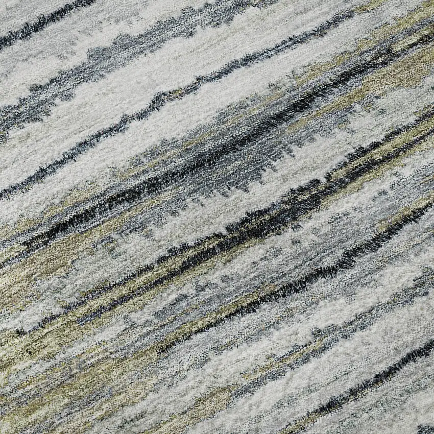 Beige Blue And Ivory Striped Washable Area Rug With UV Protection Photo 8