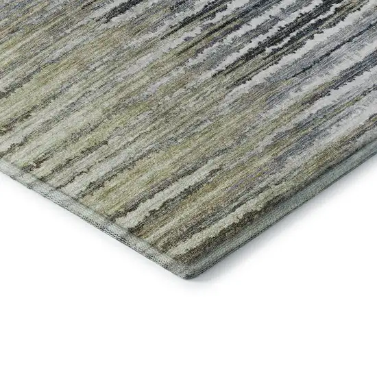 Beige Blue And Ivory Striped Washable Area Rug With UV Protection Photo 5